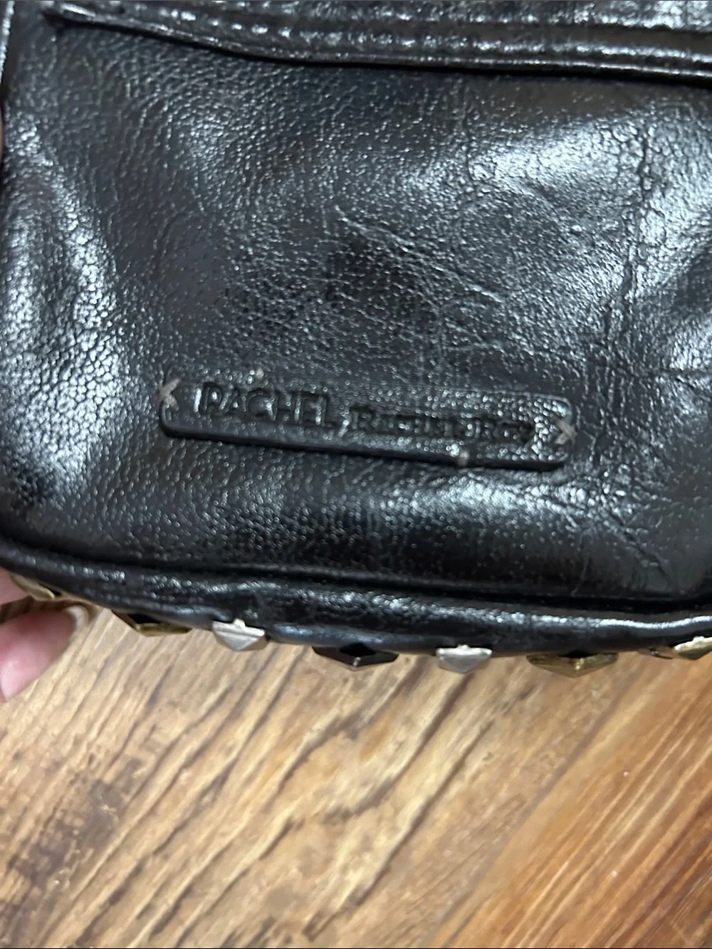 RACHEL Rachel Roy Black Crossbody with Mixed Metal Studs and Gold Chain